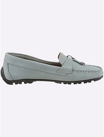 Mocassins en cuir nubuck avec couture main et semelle cuir - Taille standard - Helline