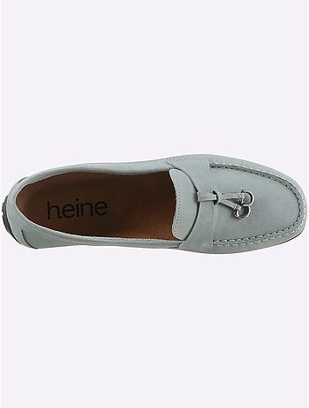 Mocassins en cuir nubuck avec couture main et semelle cuir - Taille standard - Helline