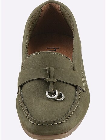 Mocassins en cuir nubuck avec couture main et semelle cuir - Taille standard - Helline