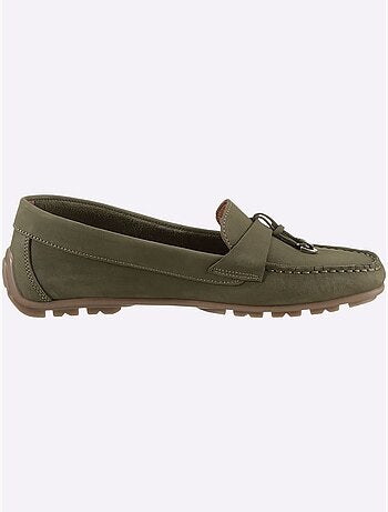 Mocassins en cuir nubuck avec couture main et semelle cuir - Taille standard - Helline