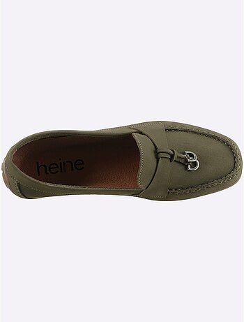Mocassins en cuir nubuck avec couture main et semelle cuir - Taille standard - Helline