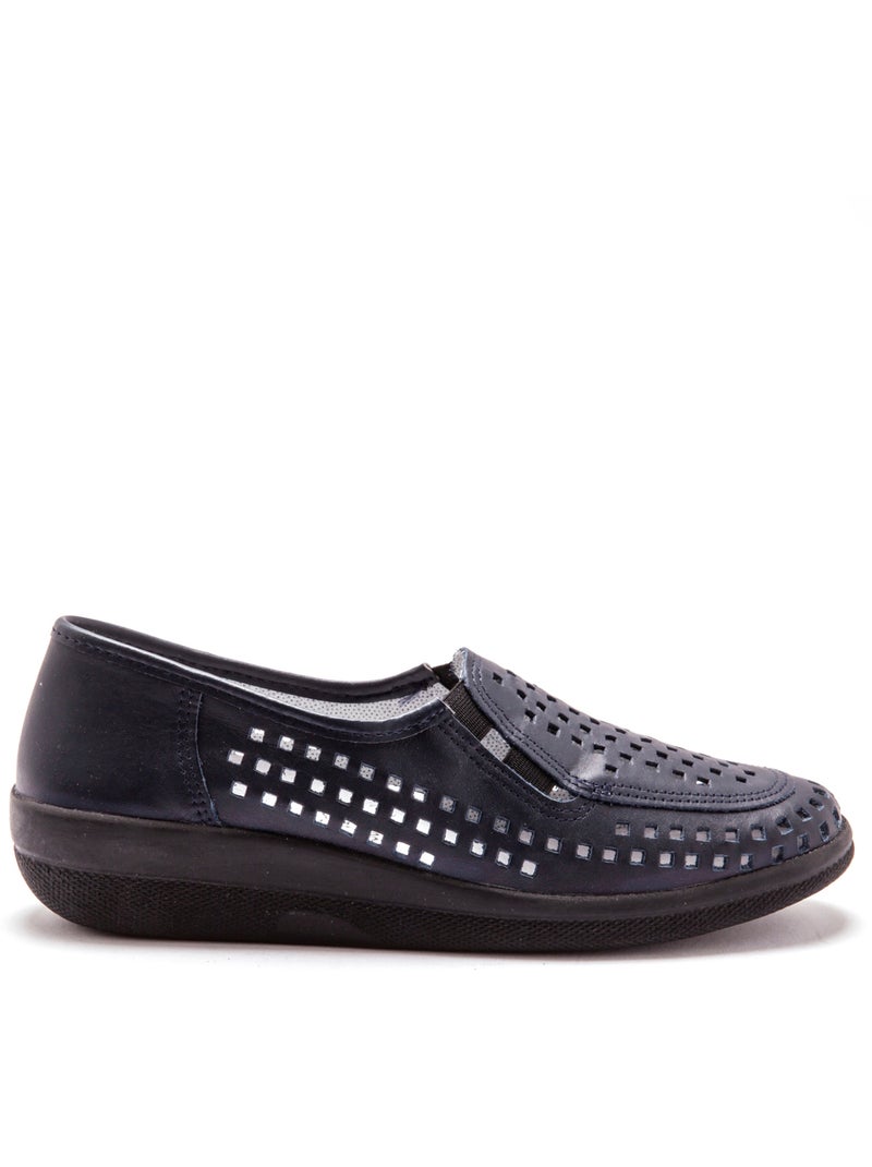 Mocassins en cuir perforés - PEDICONFORT Bleu marine - Kiabi