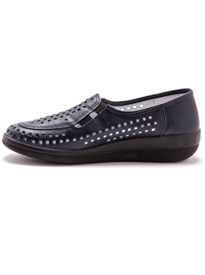 Mocassins en cuir perforés - PEDICONFORT Bleu marine - Kiabi