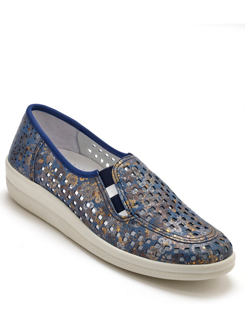 Mocassins en cuir perforés - PEDICONFORT Bleu Multicolore - Kiabi