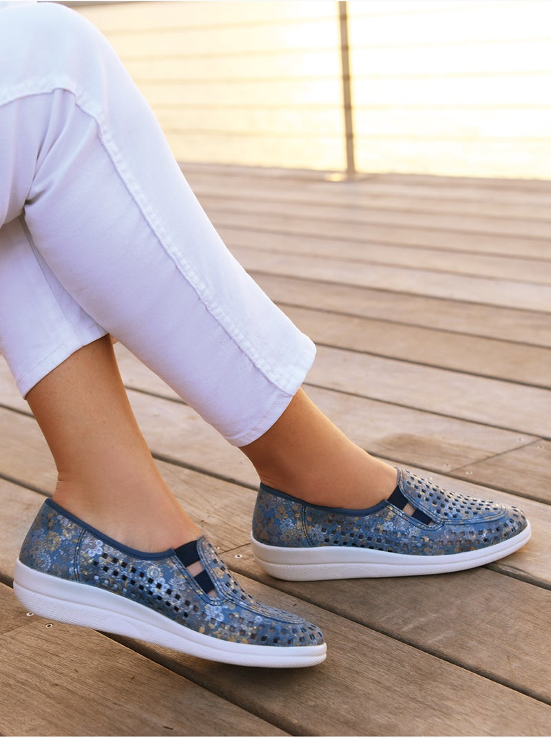 Mocassins en cuir perforés - PEDICONFORT Bleu Multicolore - Kiabi