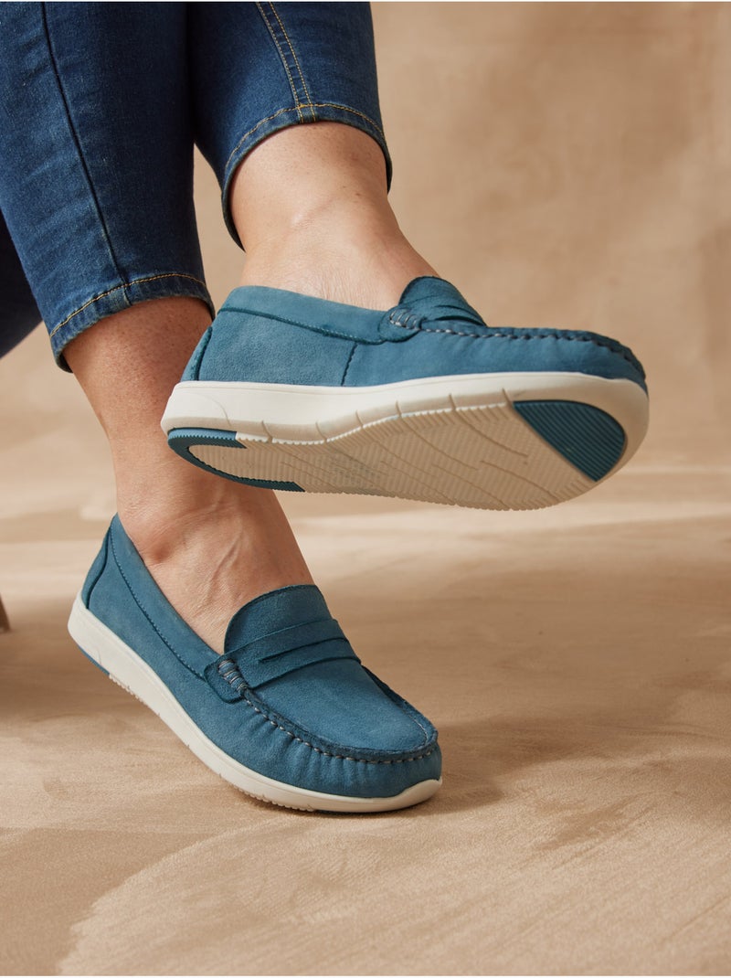 Mocassins en cuir velours - PEDICONFORT Bleu - Kiabi