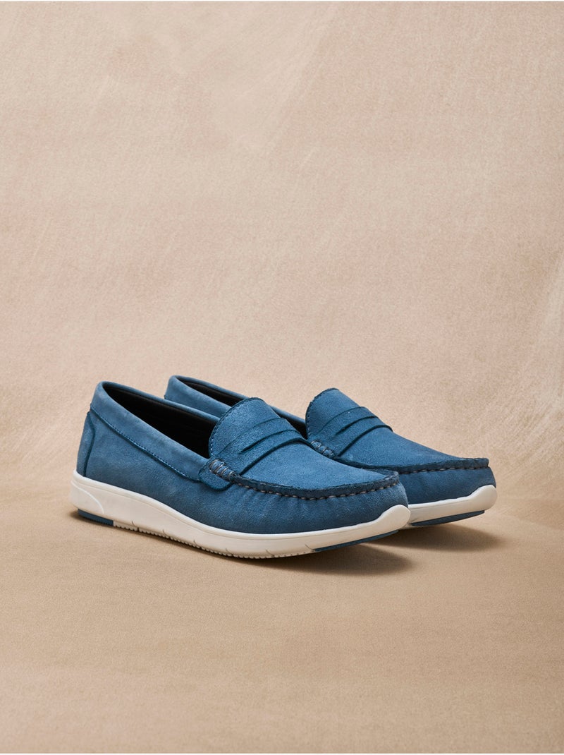 Mocassins en cuir velours - PEDICONFORT Bleu - Kiabi
