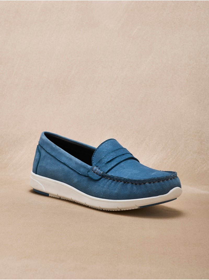 Mocassins en cuir velours - PEDICONFORT Bleu - Kiabi