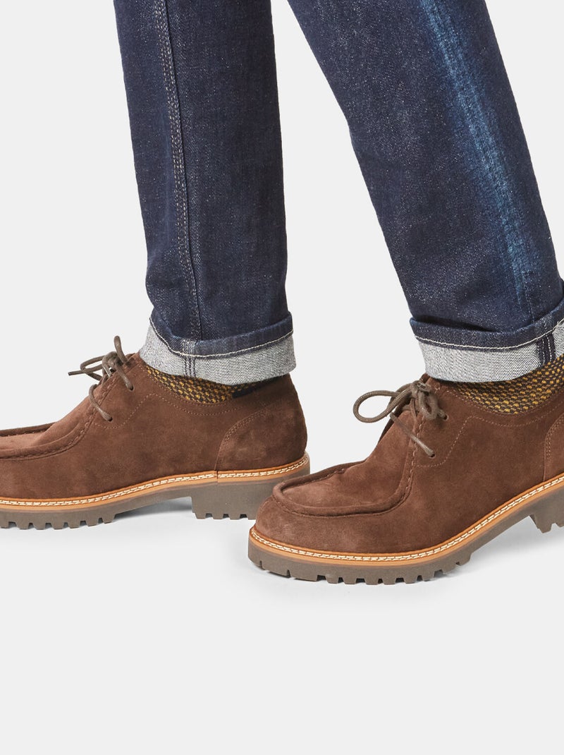 Mocassins en cuir velours avec semelle simil crantée BATA Marron - Kiabi