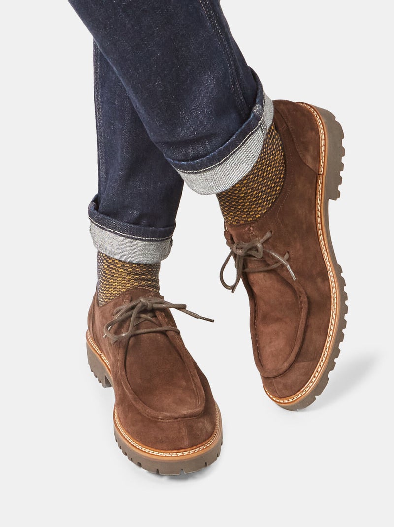 Mocassins en cuir velours avec semelle simil crantée BATA Marron - Kiabi