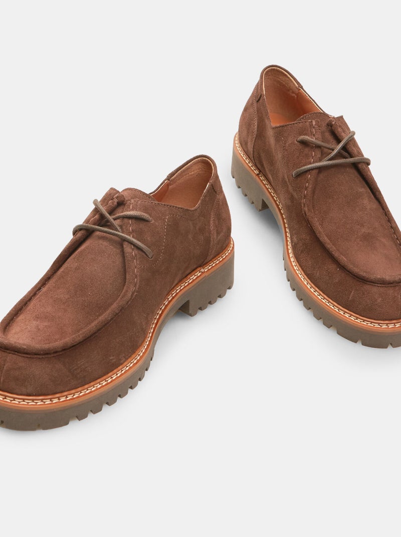 Mocassins en cuir velours avec semelle simil crantée BATA Marron - Kiabi