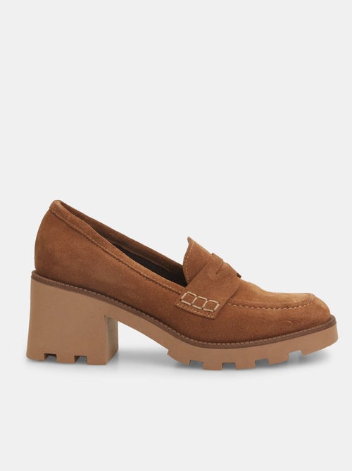 Mocassins en cuir velours avec talon midi BATA - Kiabi