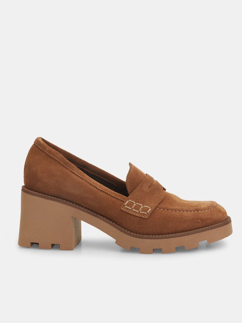 Mocassins en cuir velours avec talon midi BATA Marron - Kiabi