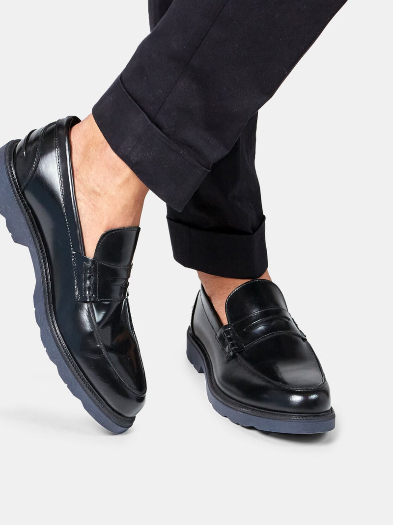 Mocassins en cuir verni avec semelle crantée BATA Noir - Kiabi