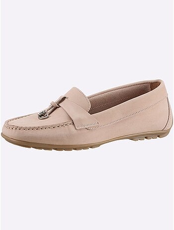 Mocassins en cuir nubuck avec couture main et semelle cuir - Taille standard - Helline