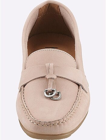 Mocassins en cuir nubuck avec couture main et semelle cuir - Taille standard - Helline