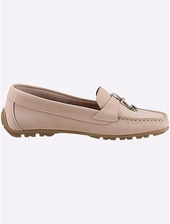 Mocassins en cuir nubuck avec couture main et semelle cuir - Taille standard - Helline