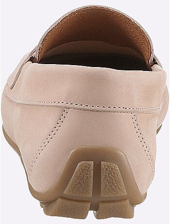 Mocassins en cuir nubuck avec couture main et semelle cuir - Taille standard - Helline