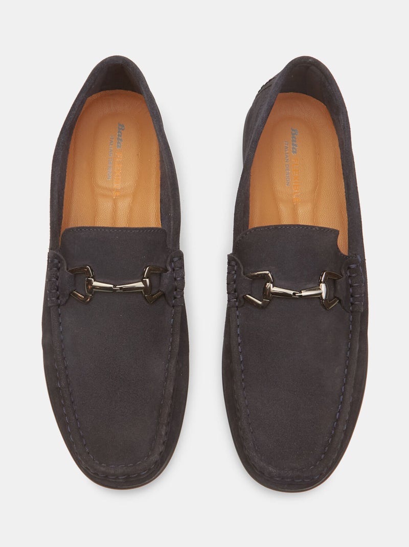 Mocassins Flexible en cuir velours avec barrette BATA Bleu - Kiabi