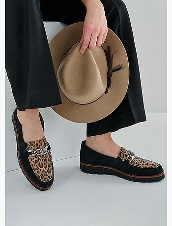 Mocassins grande largeur cuir chaîne à maillons - afibel