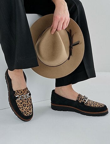 Mocassins grande largeur cuir chaîne à maillons - afibel
