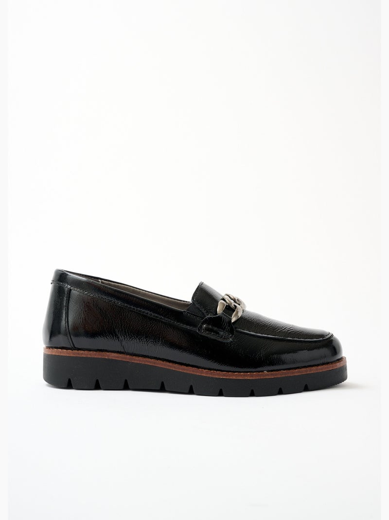 Mocassins grande largeur cuir chaîne à maillons - Afibel Noir - Kiabi