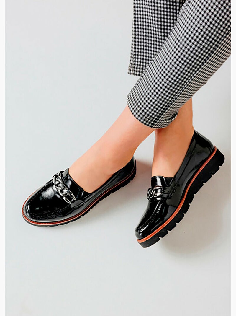 Mocassins grande largeur cuir chaîne à maillons - Afibel Noir - Kiabi
