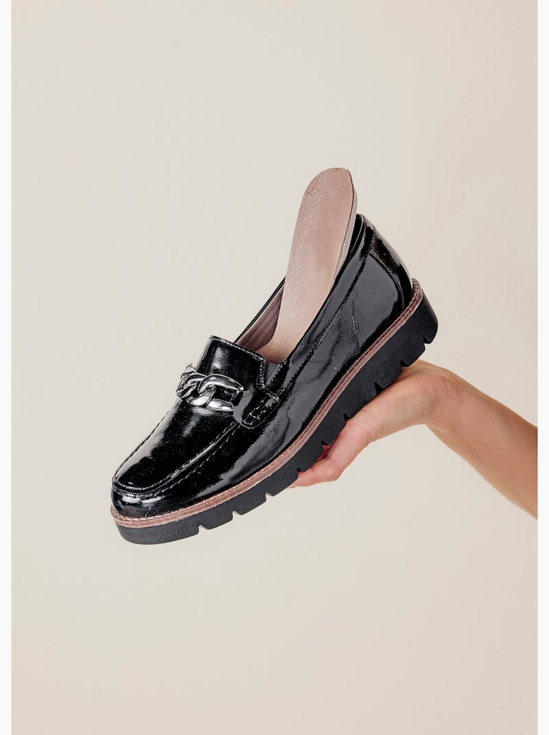 Mocassins grande largeur cuir chaîne à maillons - Afibel Noir - Kiabi