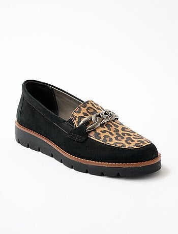 Mocassins grande largeur cuir chaîne à maillons - afibel