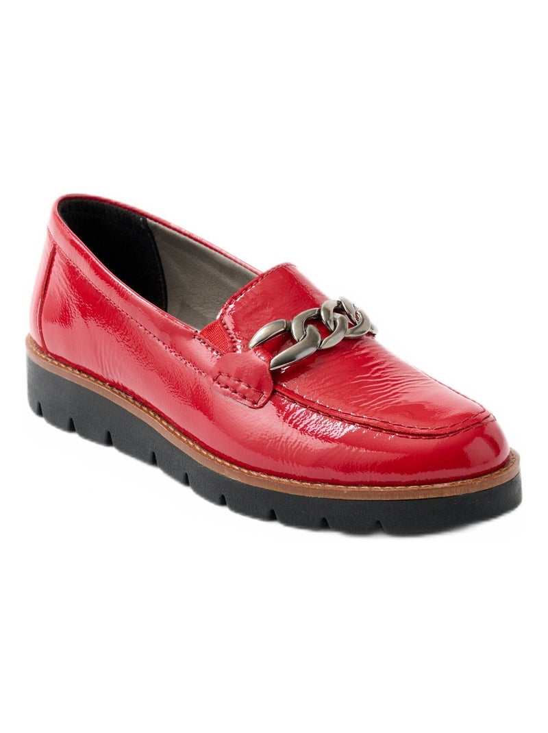 Mocassins grande largeur cuir chaîne à maillons Rouge - Kiabi