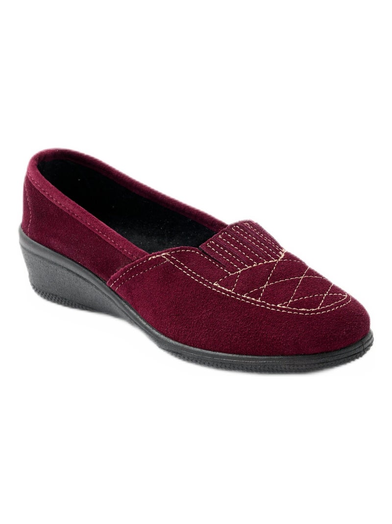 Mocassins grande largeur élastiqué cuir Rouge bordeaux - Kiabi