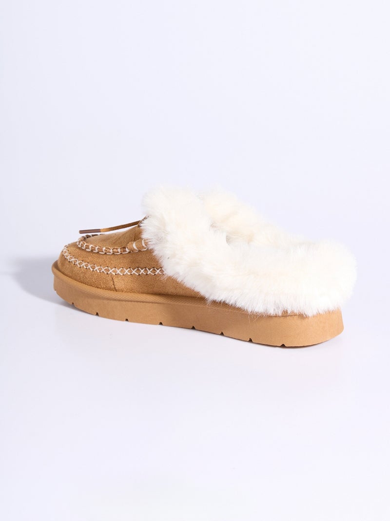 Mocassins indiens fourrure et galon - AFIBEL Camel - Kiabi