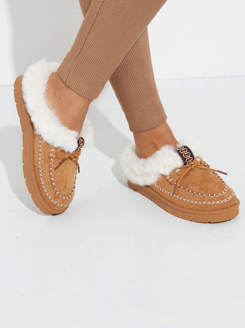 Mocassins indiens fourrure et galon - AFIBEL Camel - Kiabi