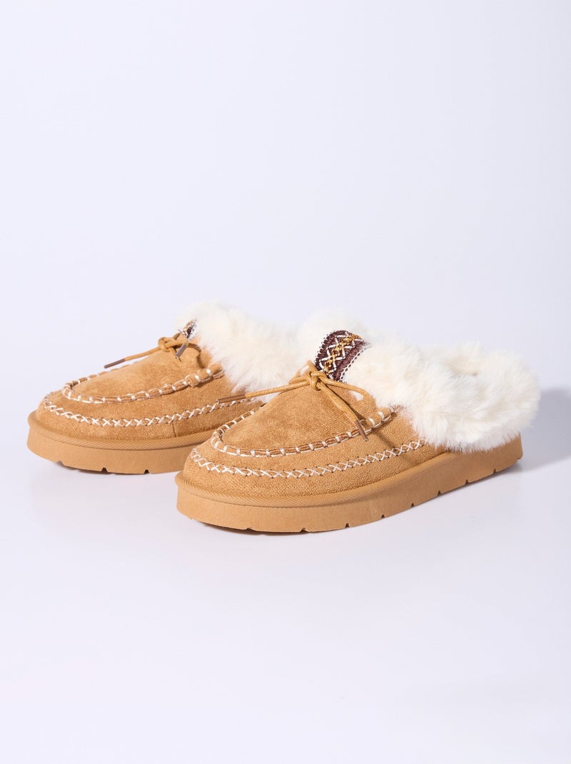 Mocassins indiens fourrure et galon - AFIBEL Camel - Kiabi