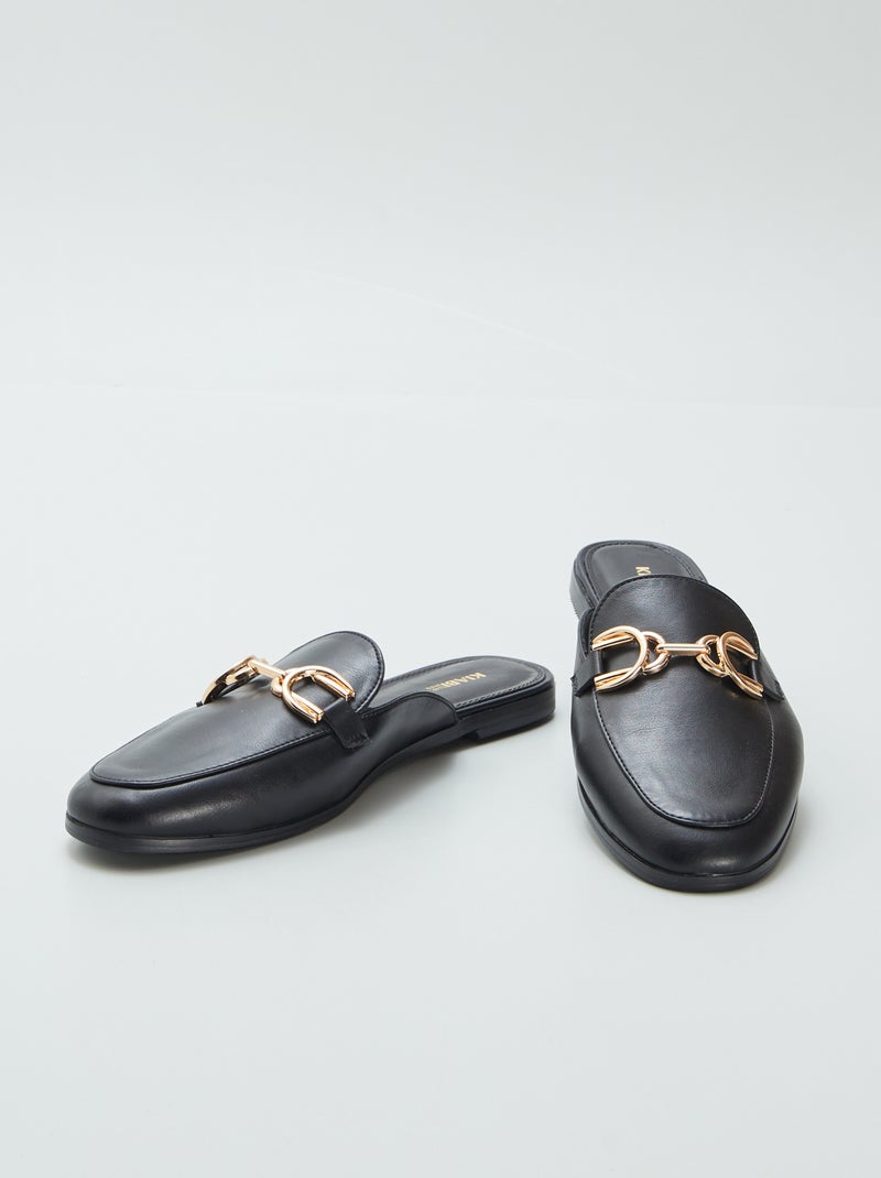 Mocassins ouverts avec bride dorée Noir - Kiabi