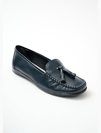 Mocassins pompons largeur confort cuir - Afibel