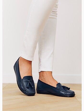 Mocassins pompons largeur confort cuir - Afibel