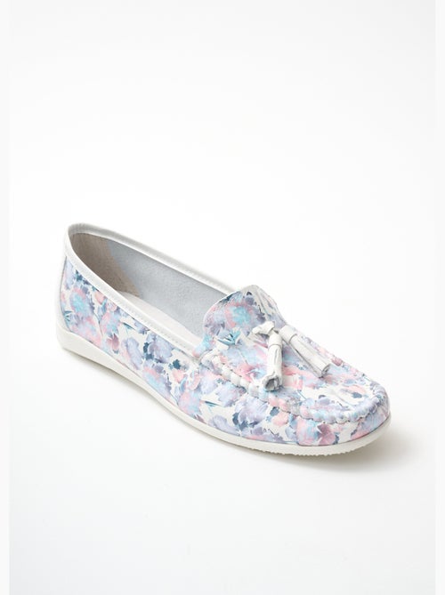 Mocassins pompons largeur confort cuir - Afibel - Kiabi
