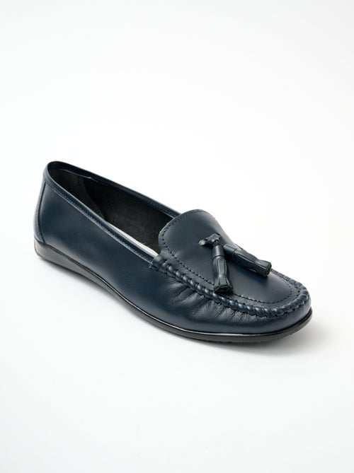 Mocassins pompons largeur confort cuir - Kiabi