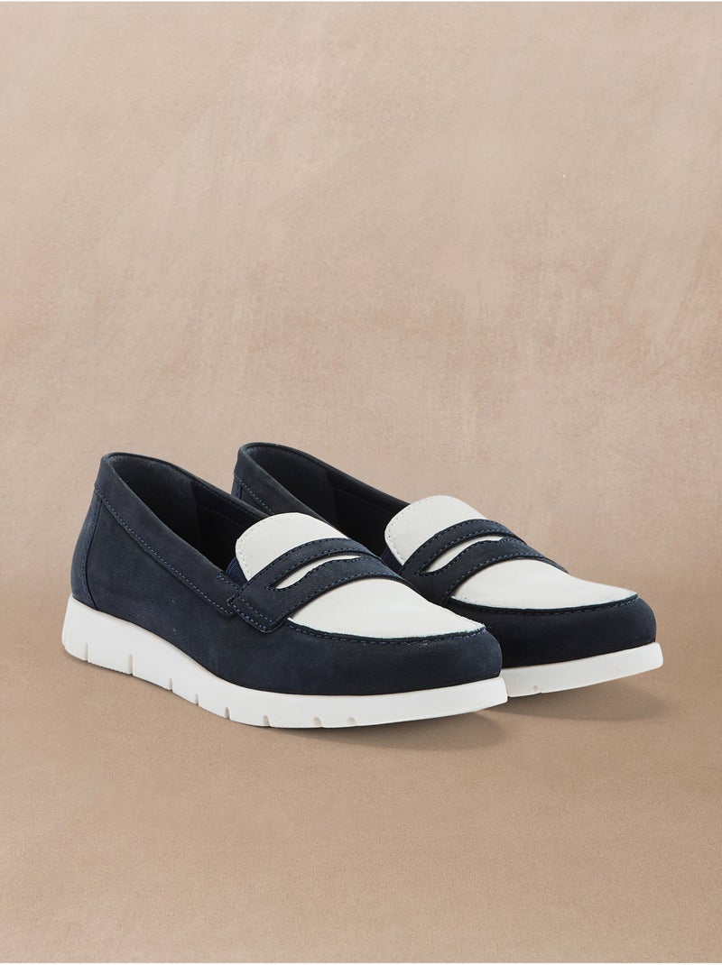 Mocassins semelle amovible cuir nubuck - PEDICONFORT Bleu Blanc - Kiabi