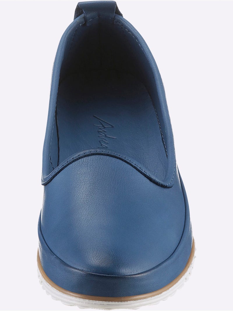 Mocassins Semelle Intérieure Amovible En Cuir - Taille Standard - Helline Bleu jean - Kiabi