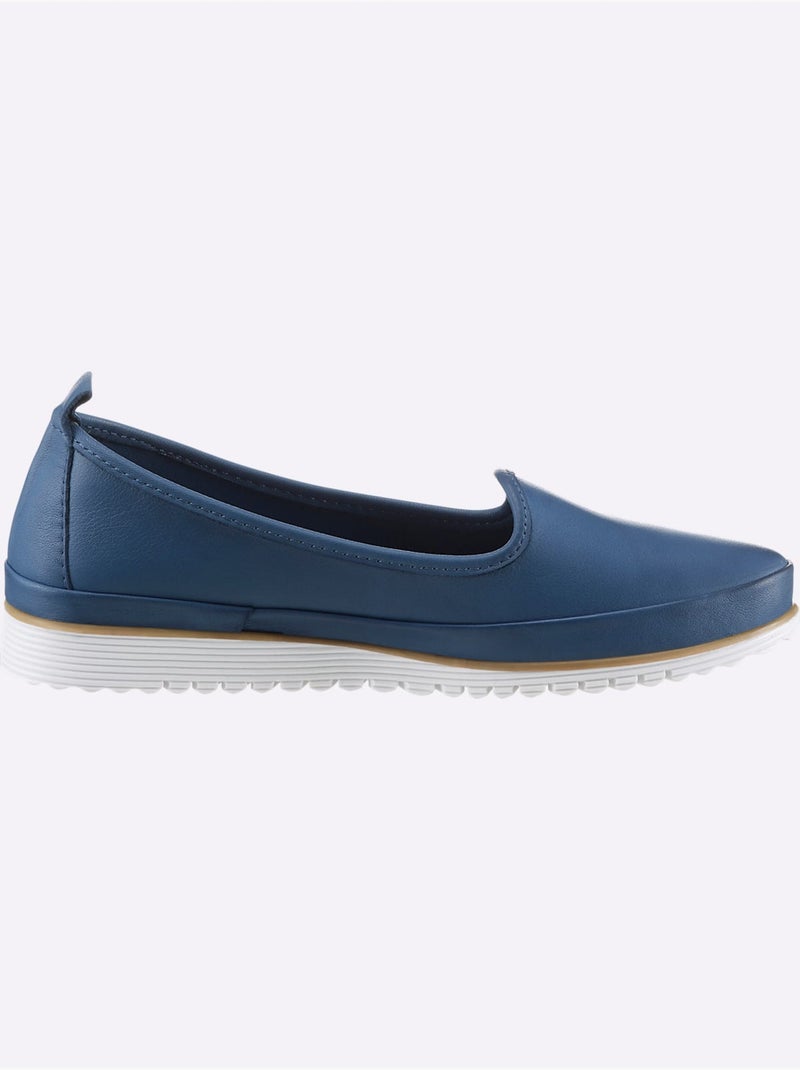 Mocassins Semelle Intérieure Amovible En Cuir - Taille Standard - Helline Bleu jean - Kiabi