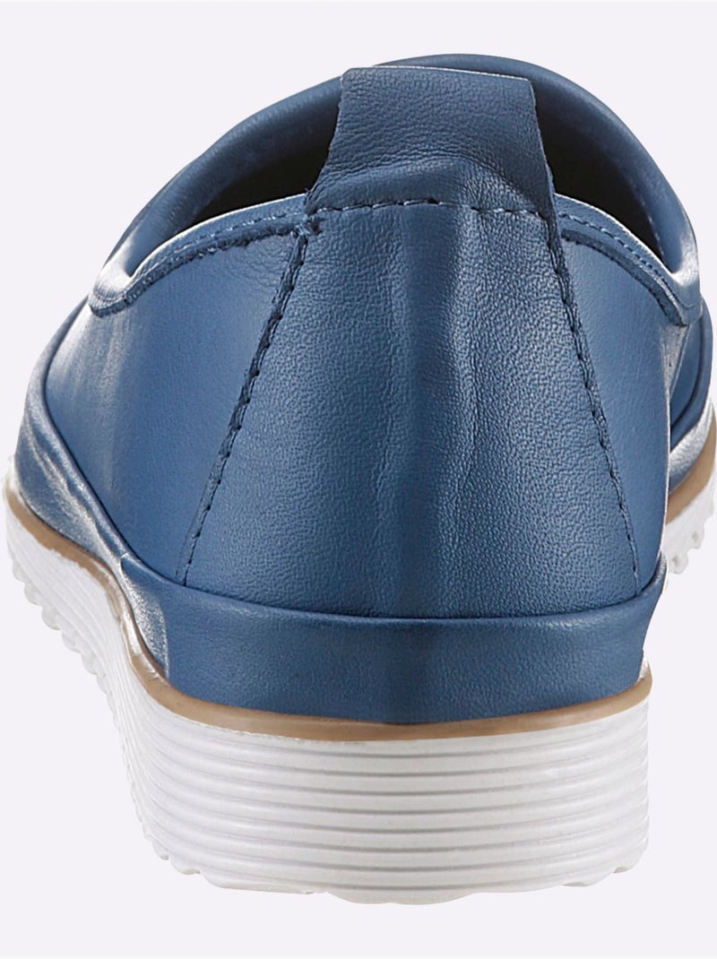 Mocassins Semelle Intérieure Amovible En Cuir - Taille Standard - Helline Bleu jean - Kiabi