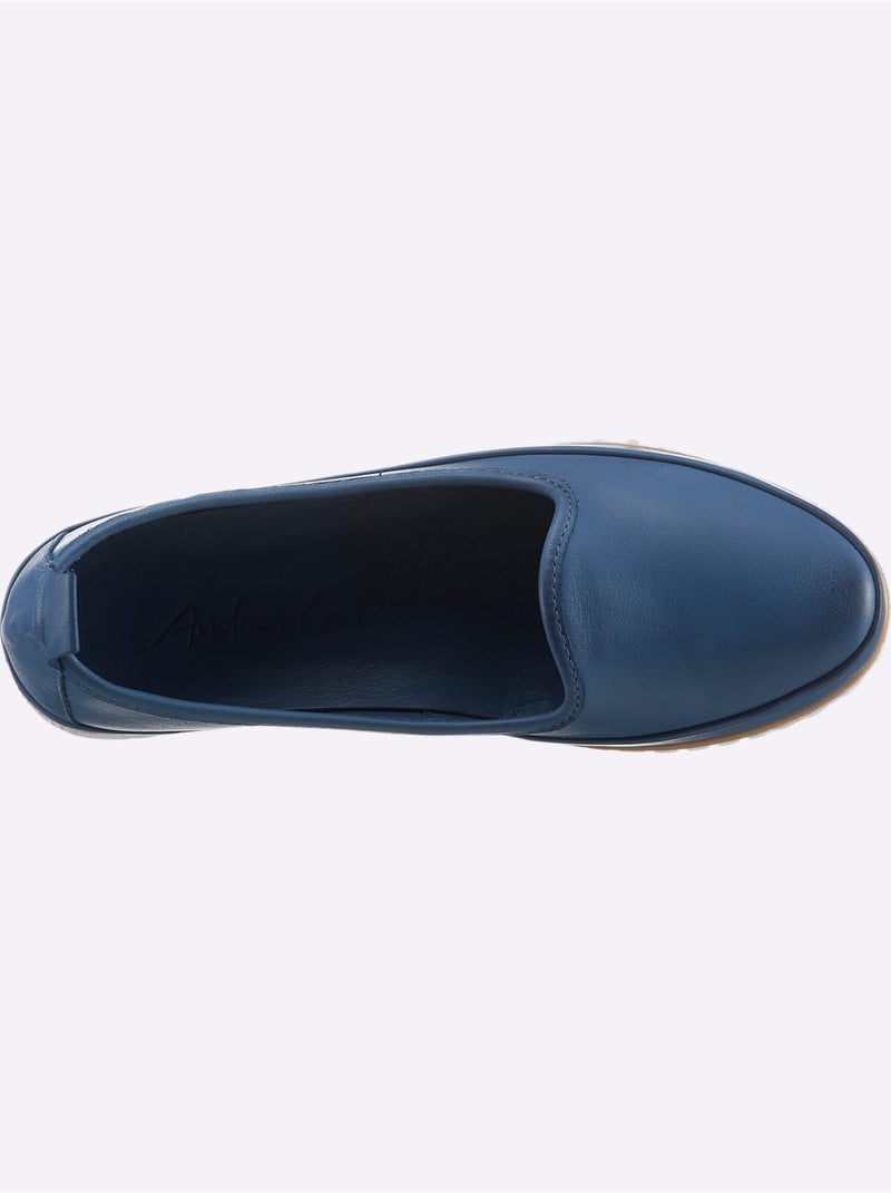 Mocassins Semelle Intérieure Amovible En Cuir - Taille Standard - Helline Bleu jean - Kiabi
