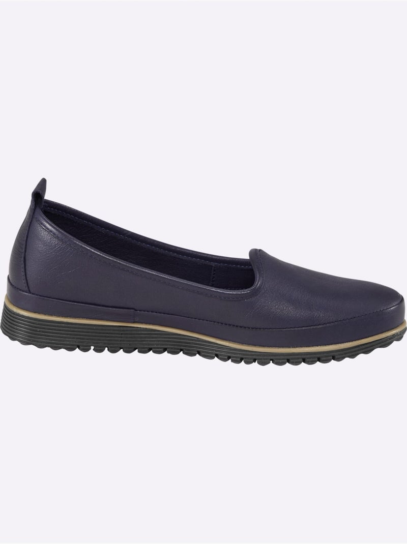 Mocassins Semelle Intérieure Amovible En Cuir - Taille Standard - Helline Bleu marine - Kiabi