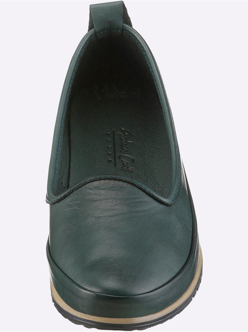 Mocassins Semelle Intérieure Amovible En Cuir - Taille Standard - Helline Vert - Kiabi