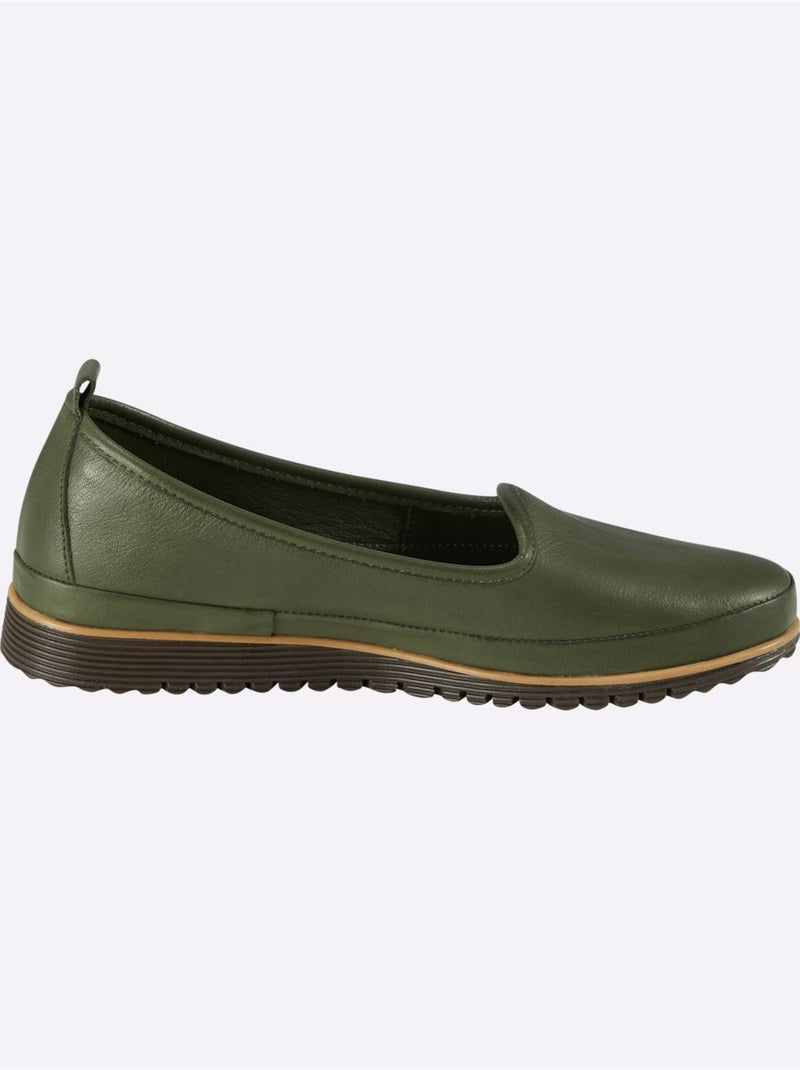 Mocassins Semelle Intérieure Amovible En Cuir - Taille Standard - Helline Vert olive - Kiabi