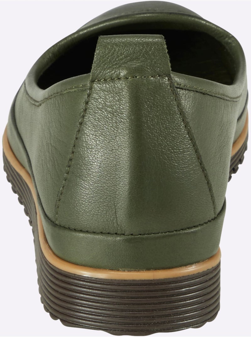 Mocassins Semelle Intérieure Amovible En Cuir - Taille Standard - Helline Vert olive - Kiabi