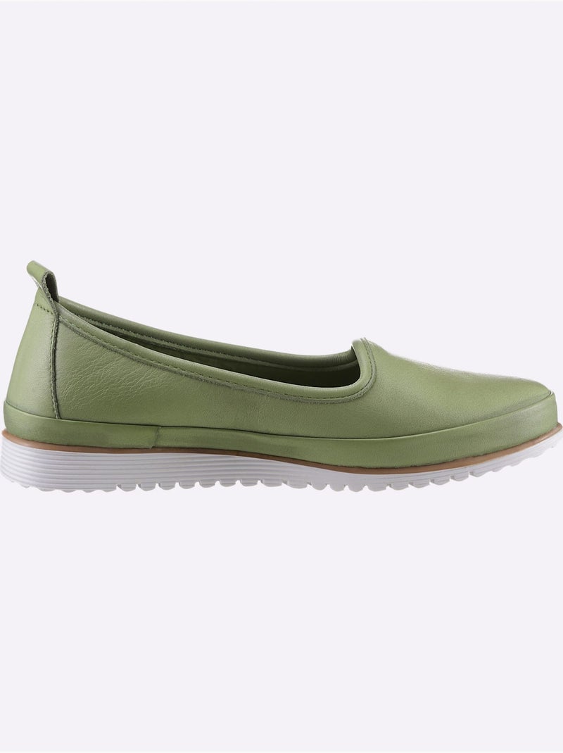 Mocassins Semelle Intérieure Amovible En Cuir - Taille Standard - Helline Vert tilleul - Kiabi