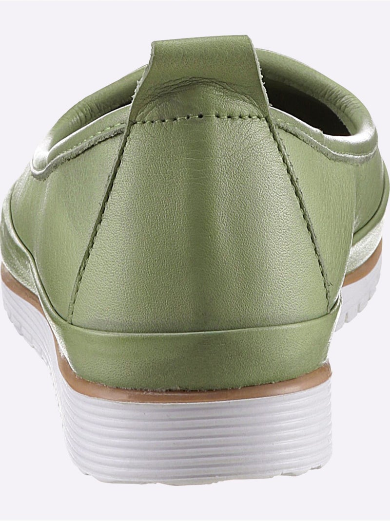 Mocassins Semelle Intérieure Amovible En Cuir - Taille Standard - Helline Vert tilleul - Kiabi